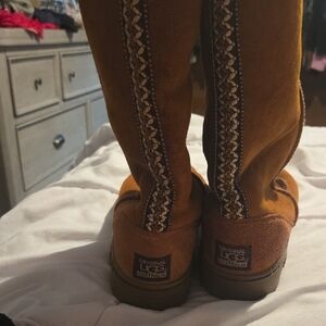 UGG Brown Tall Boots with Patterned Trim